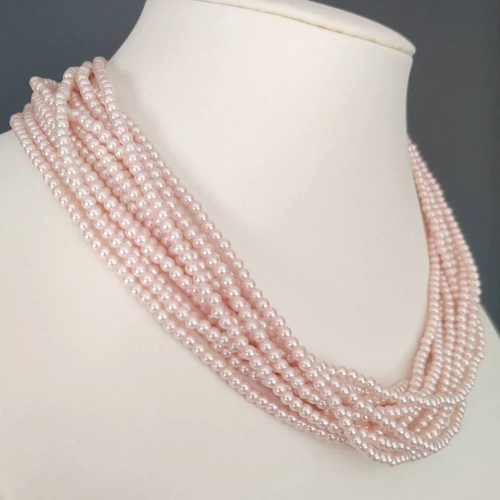 Vintage multi strand pink beaded necklace and bracelet set